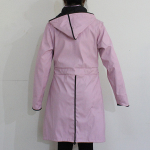 Pink Solid Hooded Waterproof PU Raincoat